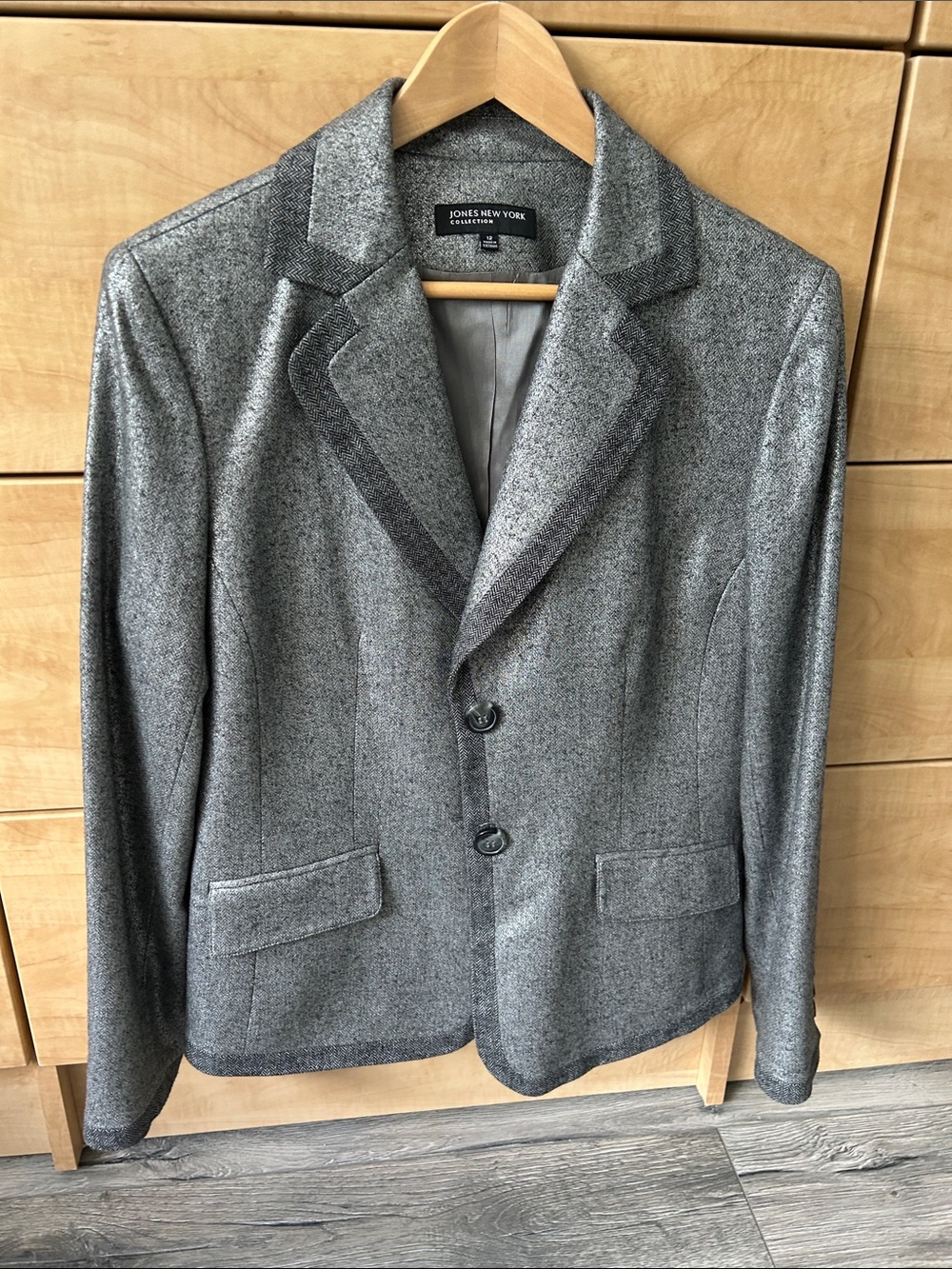 Jones New York Heathered Gray Tailored Two-Button Blazer